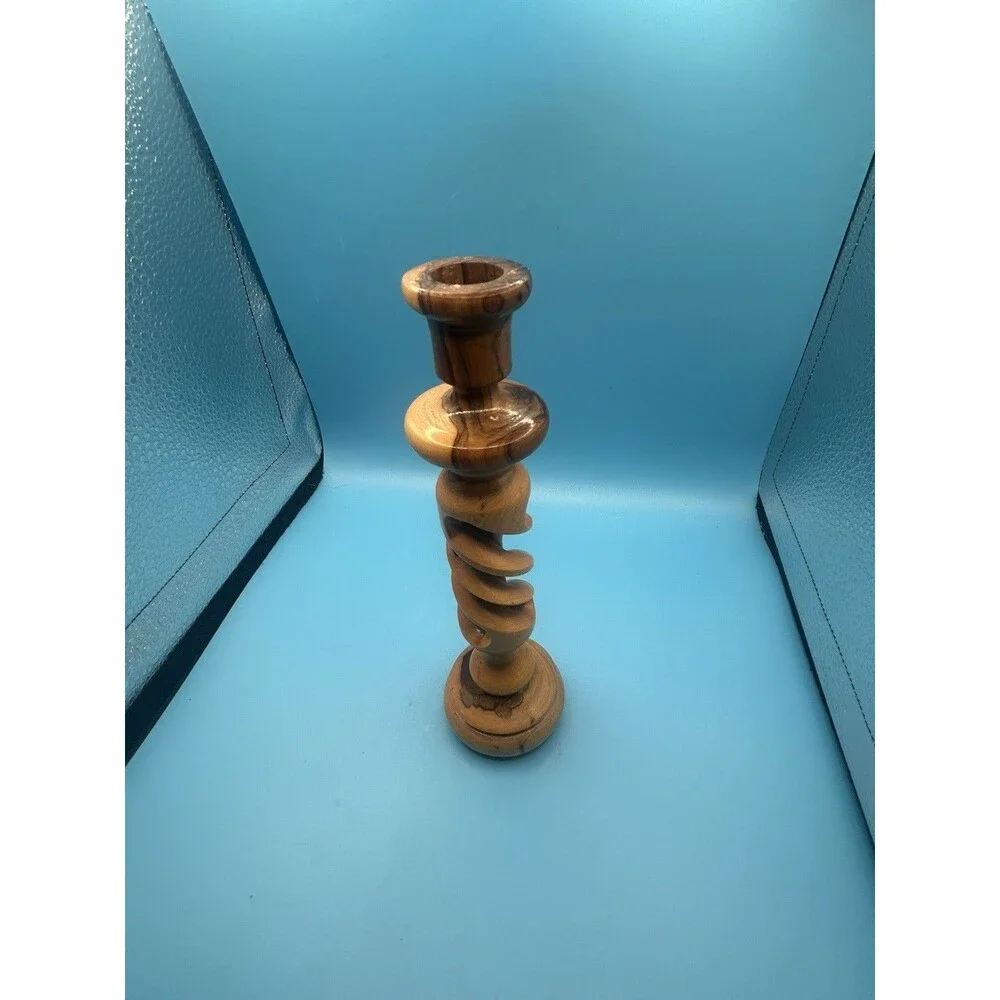 Wood Candlestick Holder Twisted Carved Design Vintage Style Home Decor Accent